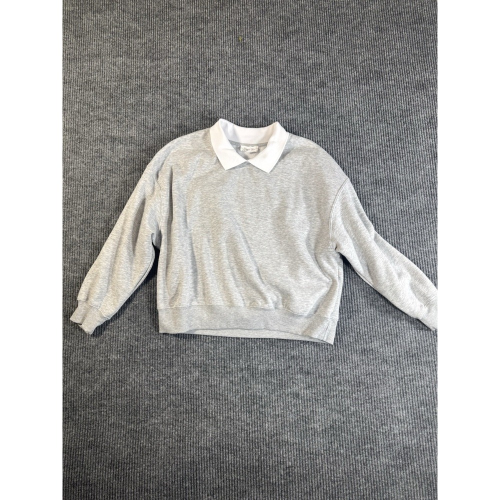 Hippie Rose Gray Collared‎ Pullover Sweatshirt Women's L Long Sleeve